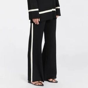 DISSH Elsie Knit Black Wide Leg Pants with Cream Stripes